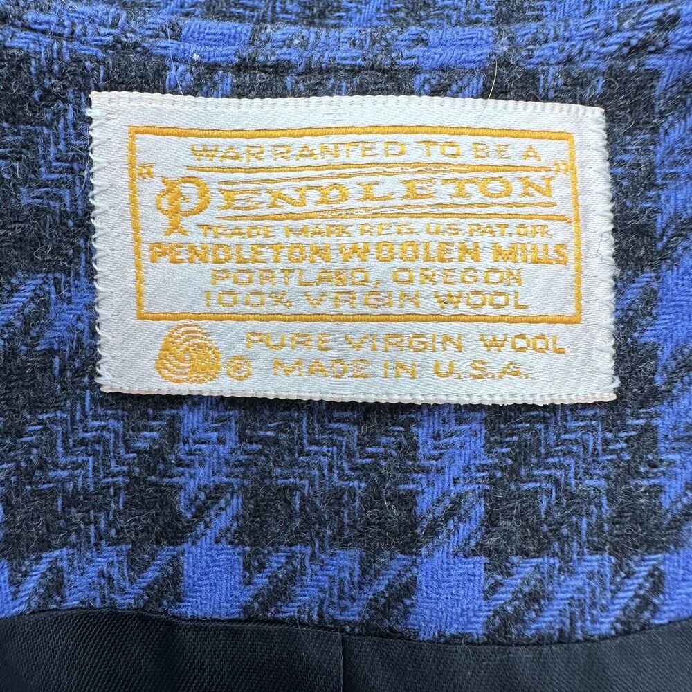 Vintage Pendleton Women Blazer Size 10 Blue Black Houndstooth 100% Virgin Wool - Picture 4 of 6